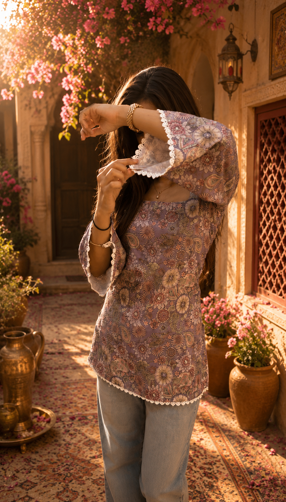 Gulnaar Lace-Up Short Kurti