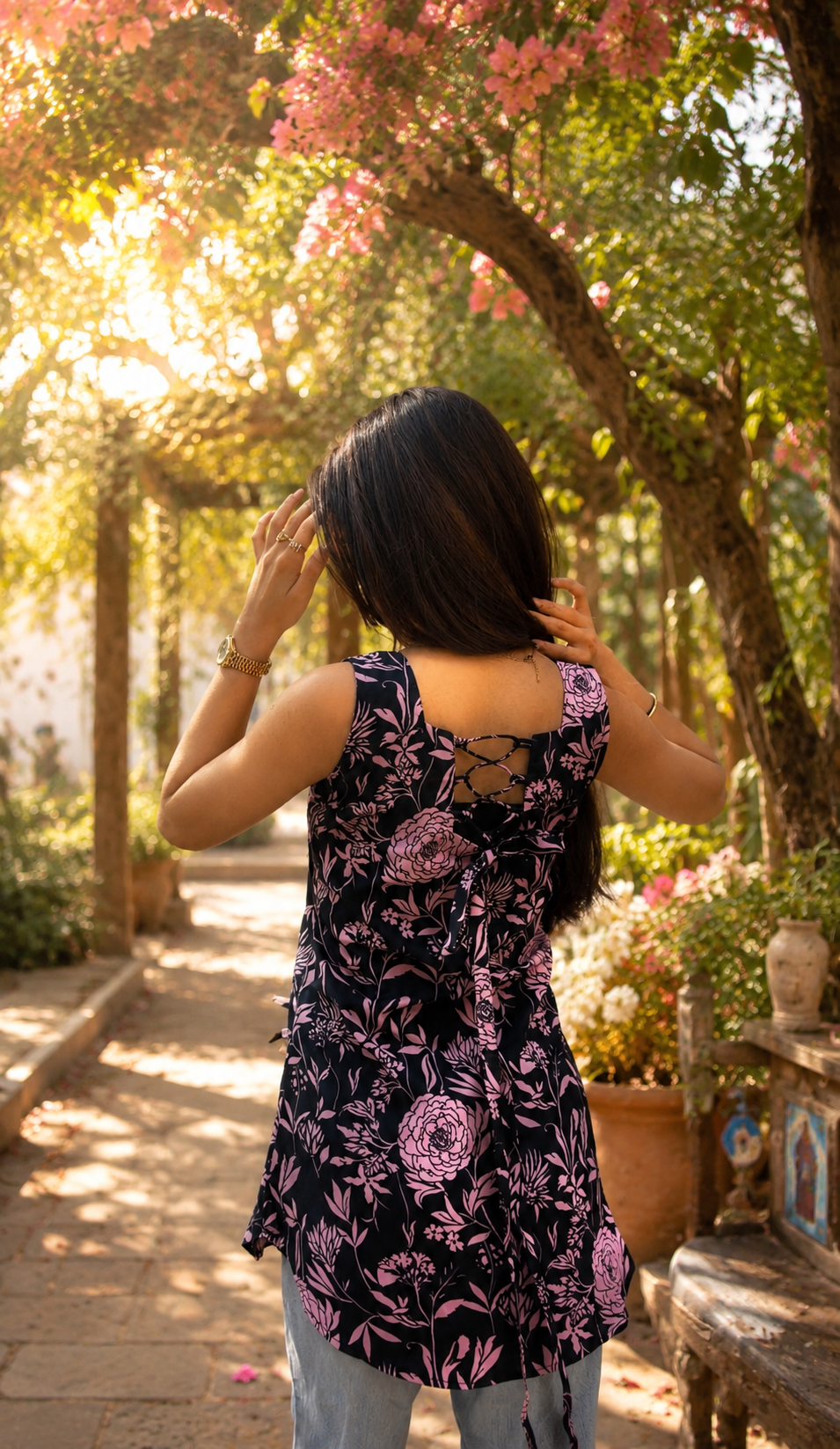 Midnight Bloom Short Kurti